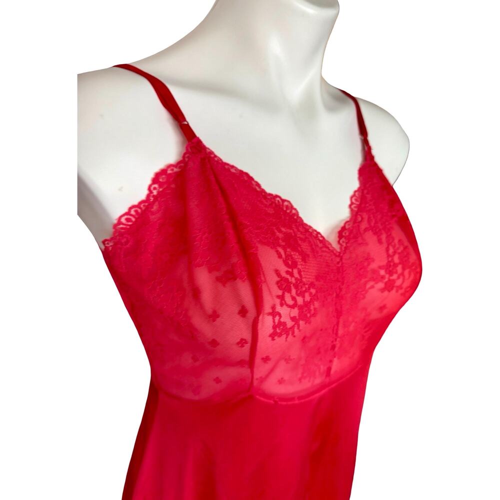 Rare Vanity Fair Red Nylon Antron Slip Dress Sz 34L Vintage Lingerie Lace Bodice - Picture 5 of 10